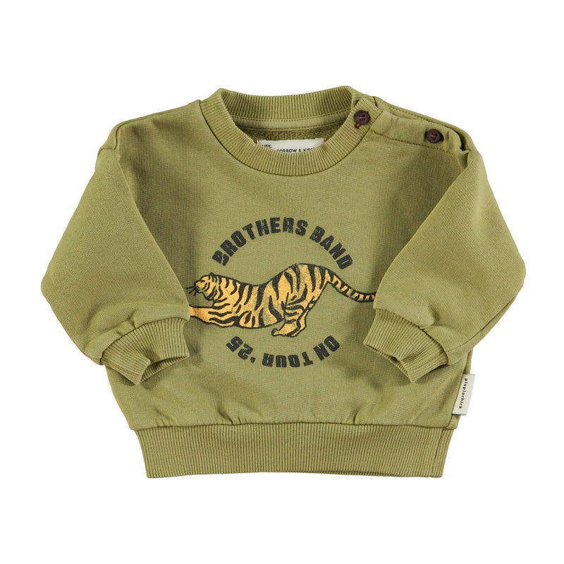 Piupiuchick Baby Sweatshirt Olive Green With Tiger Print - Studio Play