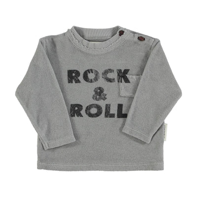Piupiuchick Baby Terry Cotton Longsleeve T'shirt Grey With "rock & roll" Print - Studio Play