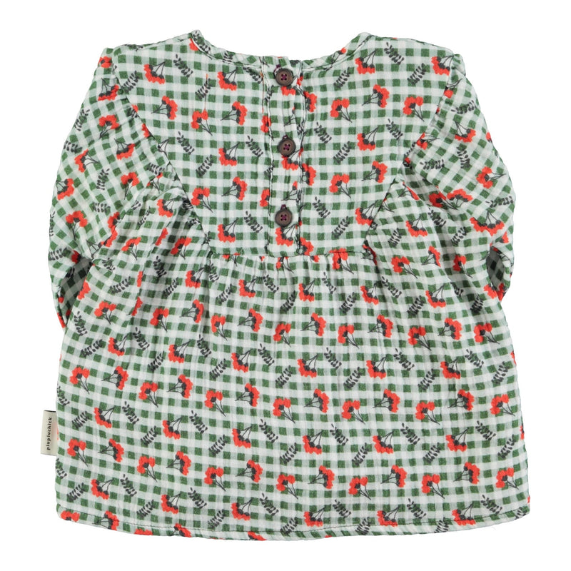 Piupiuchick Blouse Green Checkered With Flowers