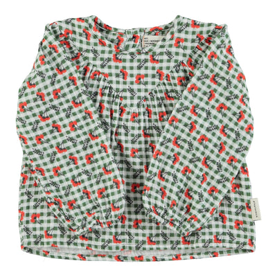 Piupiuchick Blouse Green Checkered With Flowers