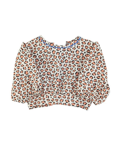 Piupiuchick Cropped Blouse With Balloon Sleeves Ecru With Animal Print