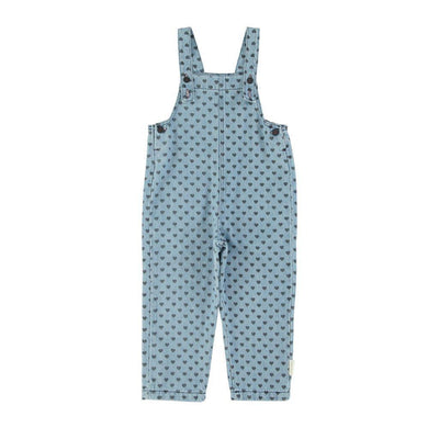 Piupiuchick Dungarees Washed Blue Denim With Black Hearts