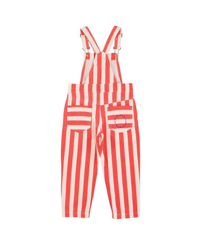 Piupiuchick Dungarees White/Red Stripes With Eighties Print