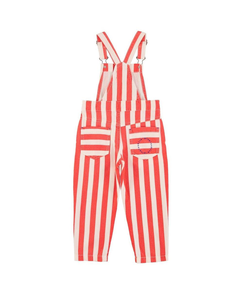 Piupiuchick Dungarees White/Red Stripes With Eighties Print