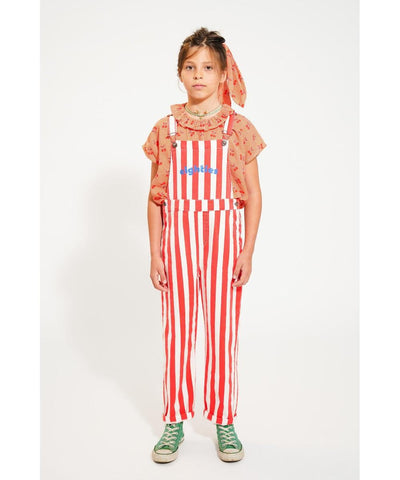 Piupiuchick Dungarees White/Red Stripes With Eighties Print