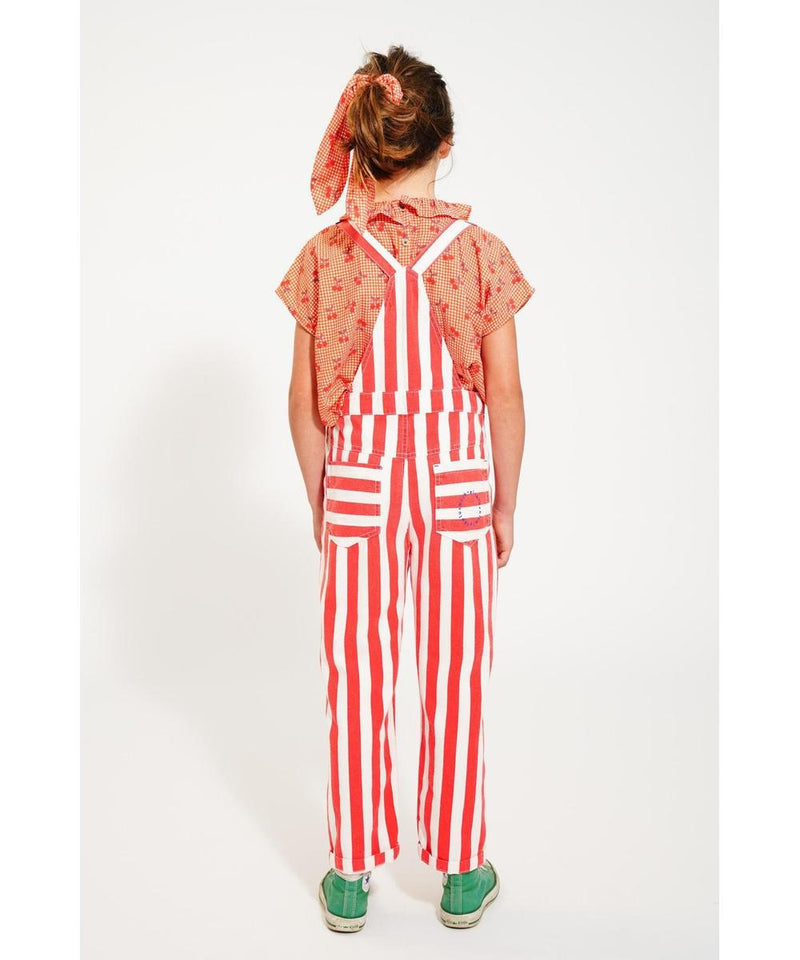 Piupiuchick Dungarees White/Red Stripes With Eighties Print