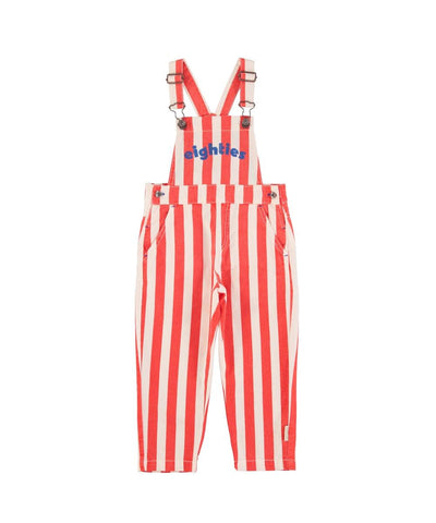 Piupiuchick Dungarees White/Red Stripes With Eighties Print