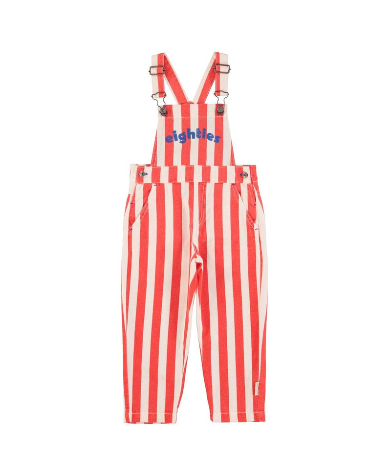Piupiuchick Dungarees White/Red Stripes With Eighties Print