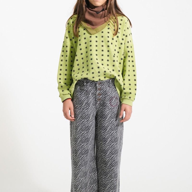 Piupiuchick Flare Trousers Grey With Zebra Print - Studio Play