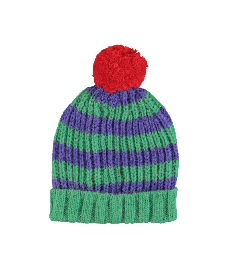 Piupiuchick Knitted Hat Pompon Green & Purple Stripes