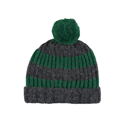 Piupiuchick knitted Hat With Pompon Grey & Green Stripes - Studio Play
