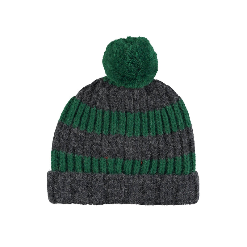 Piupiuchick knitted Hat With Pompon Grey & Green Stripes - Studio Play