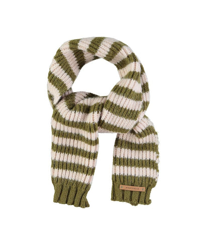 Piupiuchick Knitted Scarf Green Ecru Stripes
