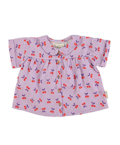 Piupiuchick Peter Pan Collar Shirt Purple/White Checkered With Cherries