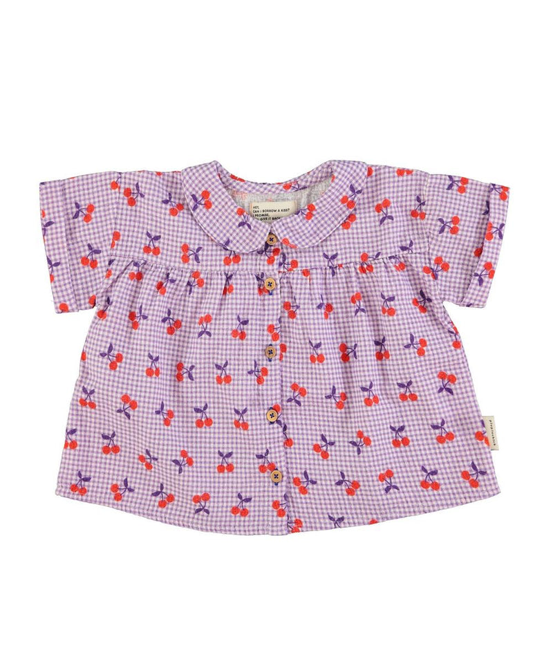 Piupiuchick Peter Pan Collar Shirt Purple/White Checkered With Cherries