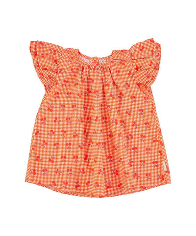 Piupiuchick Short Dress Red/White Checkered With Cherries