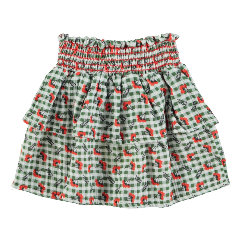 Piupiuchick Short Skirt Green Checkered With Flowers