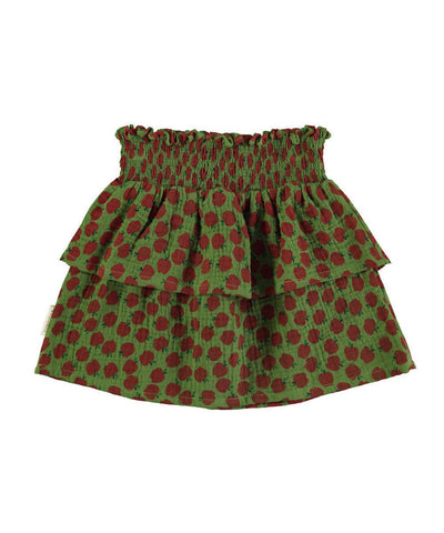 Piupiuchick Short Skirt with Red Apples Olive Green