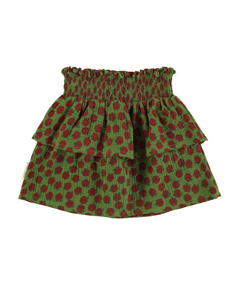 Piupiuchick Short Skirt with Red Apples Olive Green