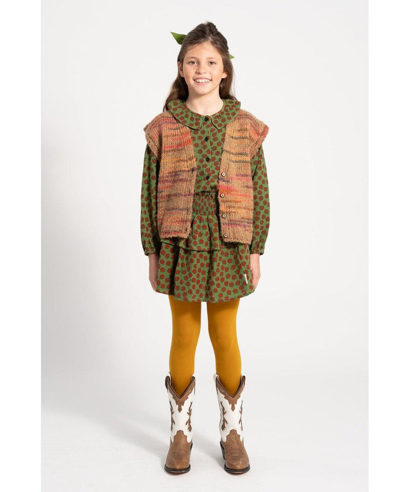 Piupiuchick Short Skirt with Red Apples Olive Green