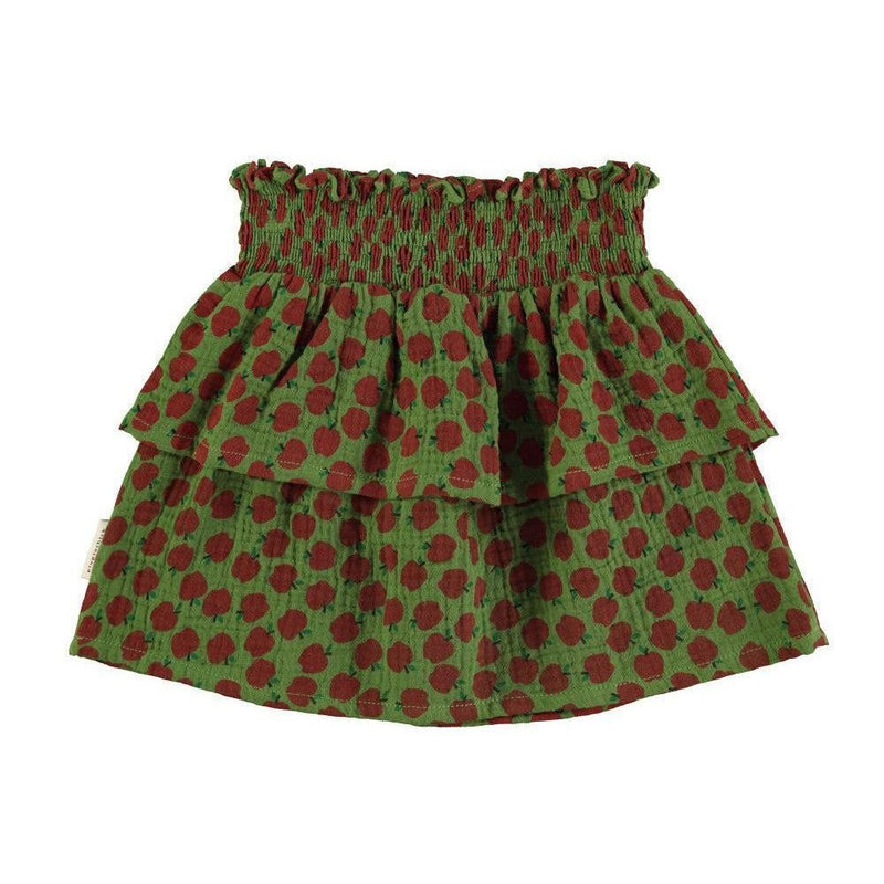 Piupiuchick Short Skirt with Red Apples Olive Green - Studio Play