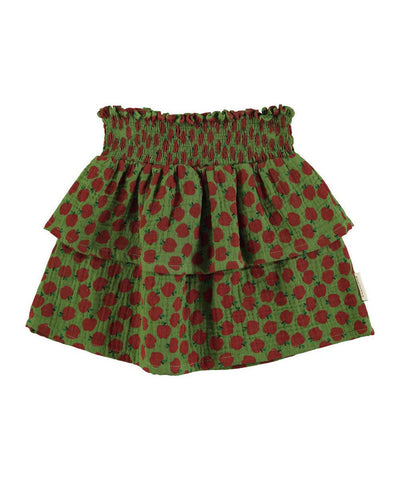 Piupiuchick Short Skirt with Red Apples Olive Green