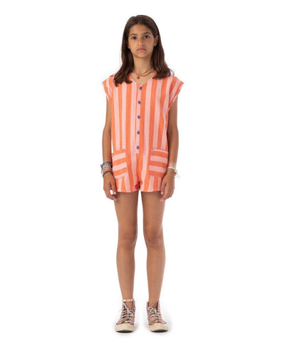 Piupiuchick Short Sleeveless Jumpsuit Orange and Purple Stripes