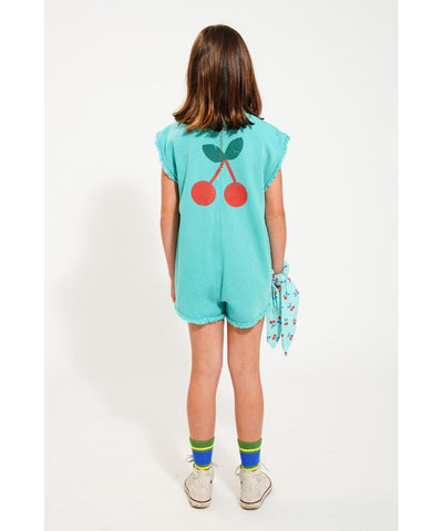 Piupiuchick Short Sleeveless Jumpsuit Turquoise With Cherry Print