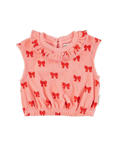Piupiuchick Sleeveless Blouse With Collar Pink With Red Bows