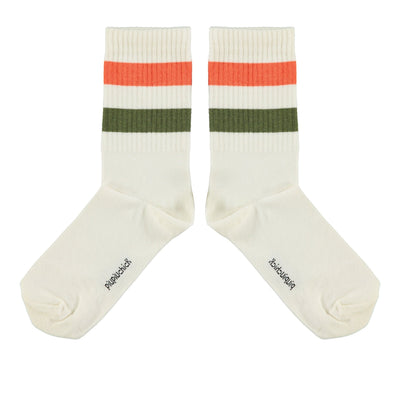 Piupiuchick Socks Ecru With Green & Orange Stripes - Studio Play