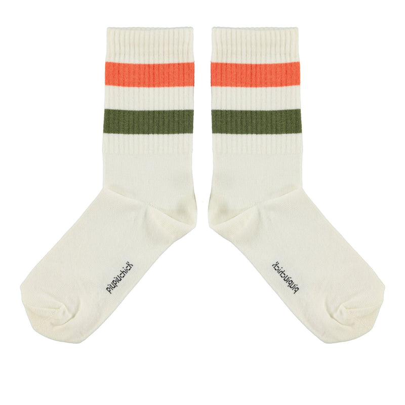 Piupiuchick Socks Ecru With Green & Orange Stripes - Studio Play