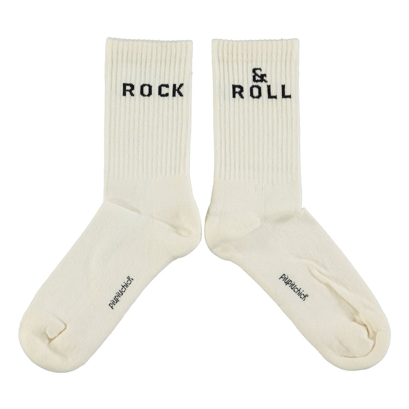 Piupiuchick Baby Socks Ecru With "rock & roll"