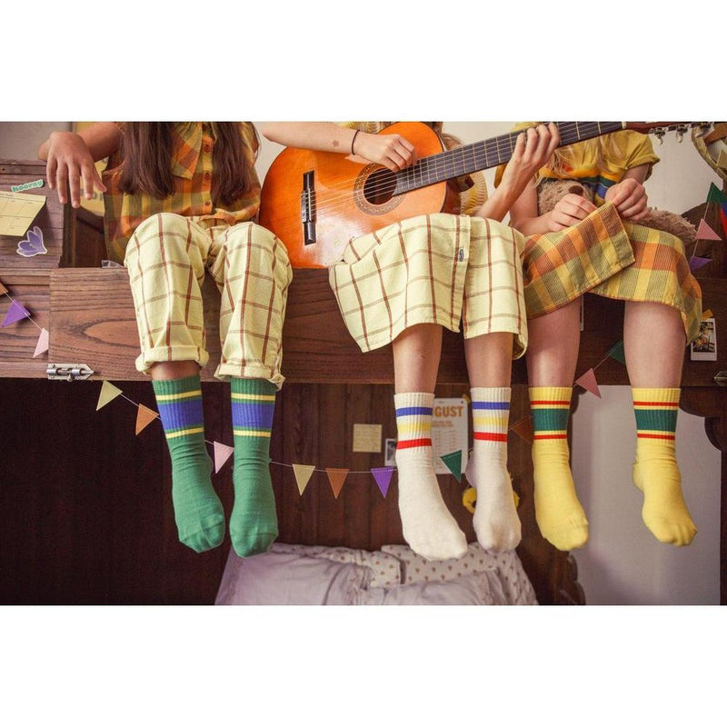Piupiuchick Socks Yellow With Green & Red Stripes - Studio Play