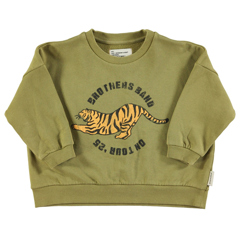 Piupiuchick Sweatshirt Olive Green With Tiger Print - Studio Play