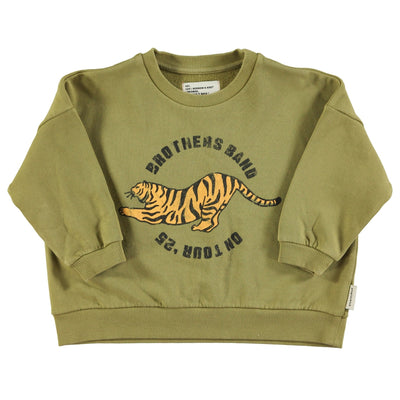 Piupiuchick Sweatshirt Olive Green With Tiger Print