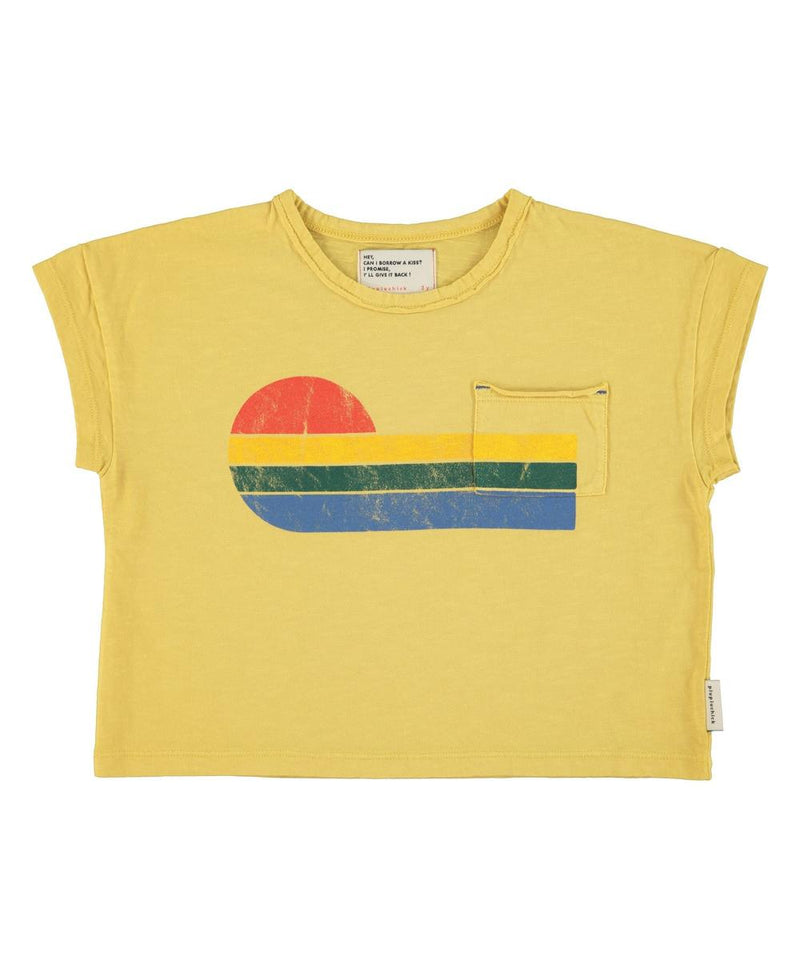 Piupiuchick T-shirt Yellow With Multicolor Wave Print