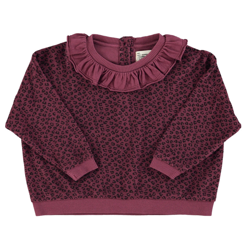 Piupiuchick Terry Cotton Sweatshirt Aubergine With Animal Print - Studio Play