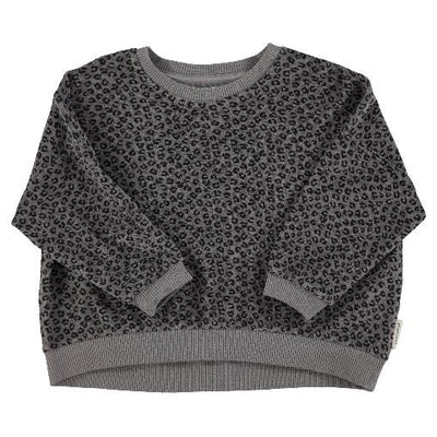 Piupiuchick Terry Cotton Sweatshirt Grey With Animal Print