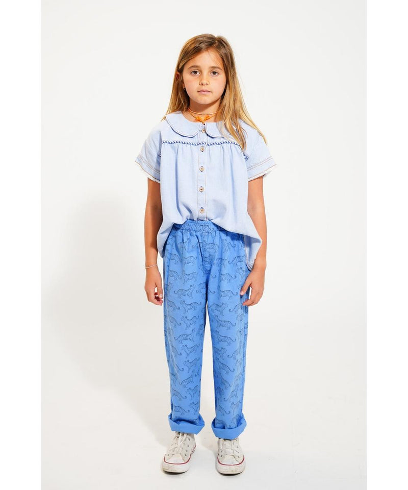 Piupiuchick Unisex Trousers Blue With Black Tigers