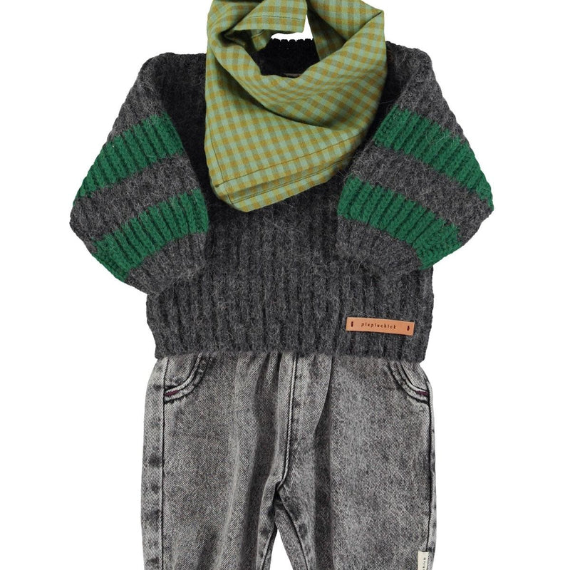 Piupiuchick Baby Knitted Sweater Grey & Green Stripes