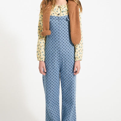 Piupiuchick Dungarees Washed Blue Denim With Black Hearts