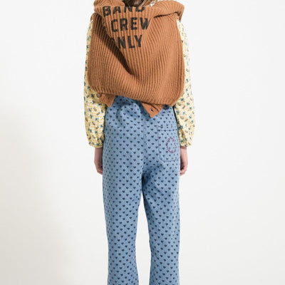 Piupiuchick Dungarees Washed Blue Denim With Black Hearts