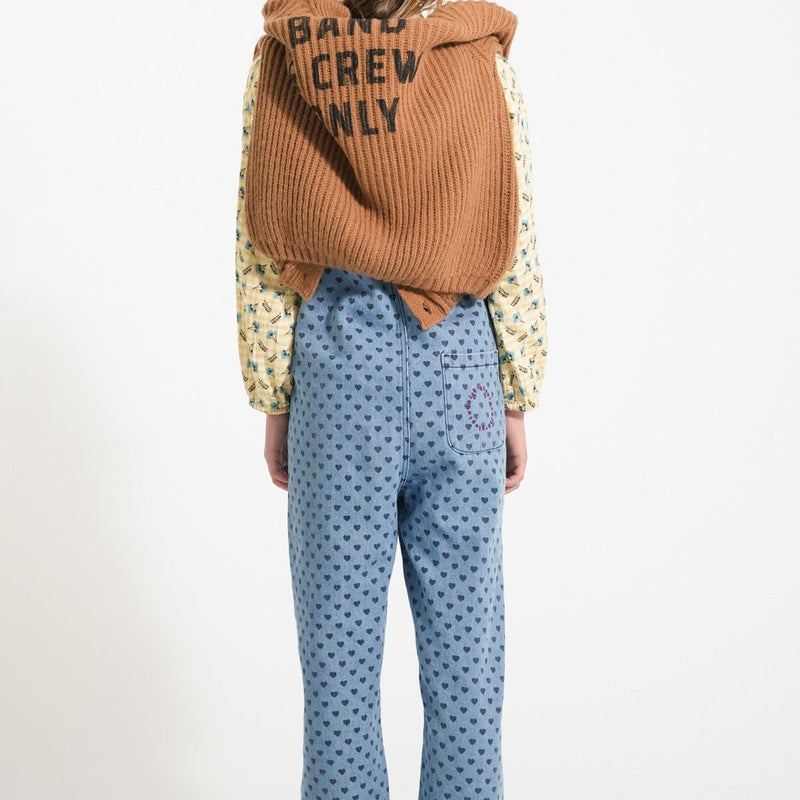 Piupiuchick Dungarees Washed Blue Denim With Black Hearts