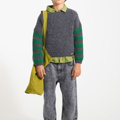 Piupiuchick Knitted Sweater Grey & Green Stripes