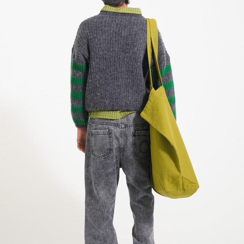 Piupiuchick Knitted Sweater Grey & Green Stripes