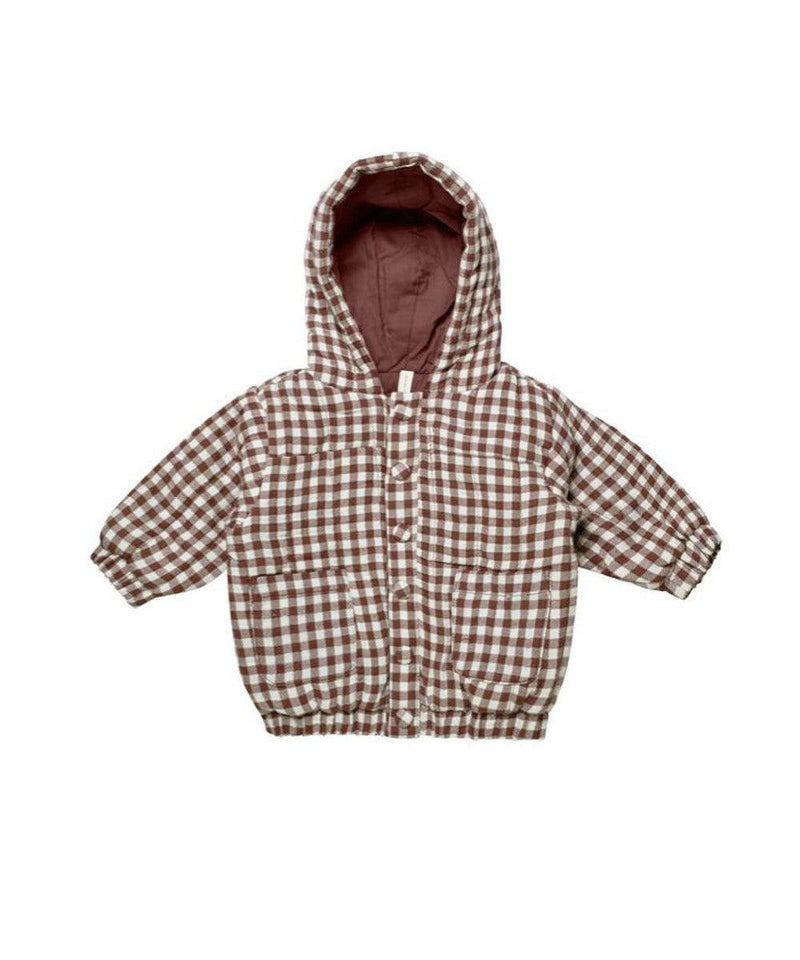 Quincy Mae Baby Hooded Woven Jacket Plum Gingham
