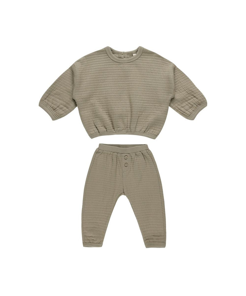Quincy Mae Baby Textured Sweat Set Olive