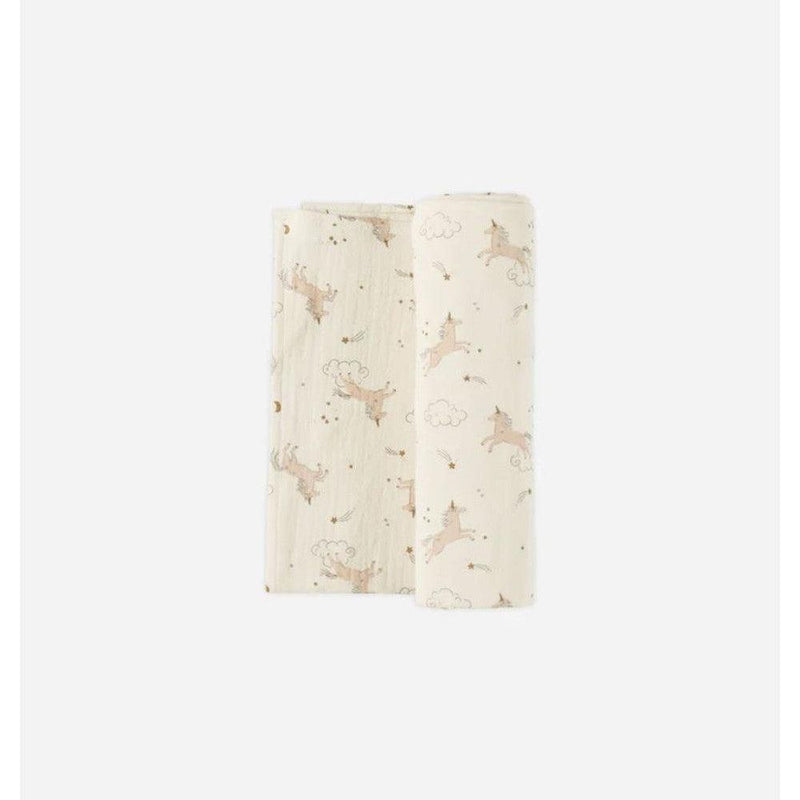 Quincy Mae Baby Woven Swaddle Unicorns/ natural - Studio Play
