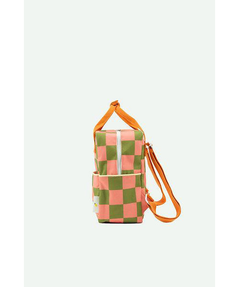 Sticky Lemon Backpack Small Farmhouse Checkerboard Sprout Green + Flower Pink
