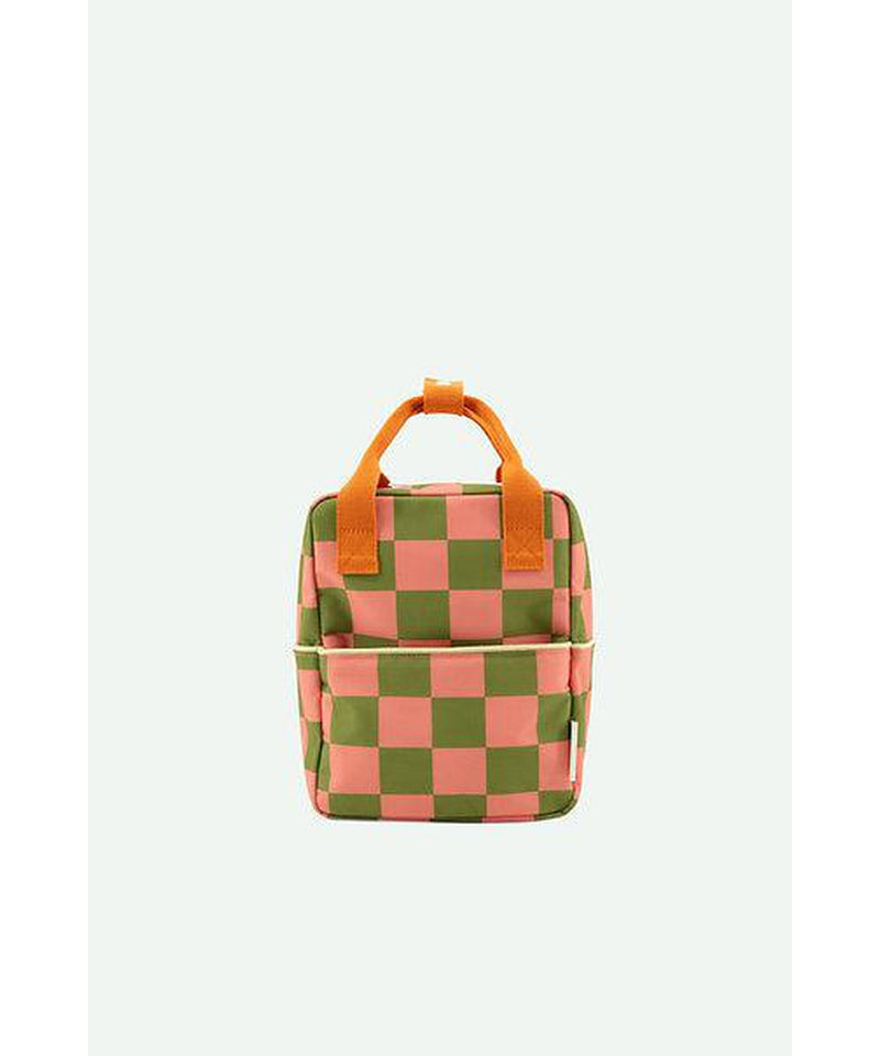 Sticky Lemon Backpack Small Farmhouse Checkerboard Sprout Green + Flower Pink